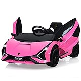 COSTWAY 12V Lamborghini Kinder Elektroauto mit 2,4G-Fernbedienung, Kinderauto 3-5km/h mit MP3, Radio, Musik und LED-Scheinwerfer, für Kinder von 3-8 Jahren (Rosa)