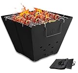 Snowpea Tragbare Feuerstelle für Camping, zusammenklappbare Außengrube, zusammenklappbar mit Tragetasche, Eisenschüssel Picknicks, Lagerfeuer, Terrasse, Hinterhof und Garten - Top Grill, Schwarz (FP