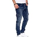 Styleko Herren Cargo Jeans Hose Herren Jeans Hose für Männer Jungen Regular Slim fit Denim Destroyed Jogger Freizeithose Casual Jeans Pants Jeans Herren Stretch| 7 Taschen 8003 (Dark Blue, 36/32)