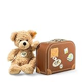 Steiff Kuscheltier Fynn Teddybär im Koffer, Süßes Stofftier mit Kunststoffaugen, Kinder, Jungen & Mädchen, Soft Cuddly Friends, Plüschtier 28 cm, Beige, 111471