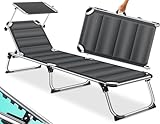 KESSER® Sonnenliege Sun mit Dach Gartenliege Liegestuhl klappbar Sonnendach Verstellbarer Rückenlehne, ergonomisch gepolsterter Liegefläche Aluminium Liege Gartenstuhl tragbar Strandliege, Anthrazit