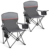 HIGH POINT SPORTS Campingstuhl Faltbar 2er Set bis 102kg Campingsessel Klappstuhl mit Getränkehaltern Faltstuhl Camping Angelstuhl Klappbar mit Armlehnen Outdoorstuhl (Grau)