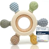 CAJA Beißring Baby - Beißspielzeug Zahnungshilfe aus Silikon & Holz, Baby, BPA-frei, Tiermotive, Zahnen & Greifring für Babys - Sicheres Spielzeug (complexionA)