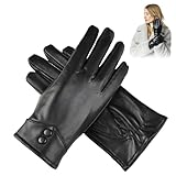 Uoimky Damen Winter Lederhandschuhe, Winterhandschuhe Touchscreen-Damenhandschuhe, Warm Kaschmirfutter Elegant Schwarz Weiche Handschuhe für Outdoor Fahren Camping