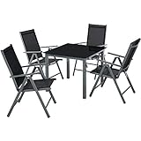 TecTake 800903 Aluminium Sitzgruppe 4+1, verstellbare Rückenlehne, Tischplatte aus Sicherheitsglas, Hochlehner Sitzgarnitur, Gartenmöbel Set mit Tisch und 4 Stühlen (Dunkelgrau | Nr. 403905)