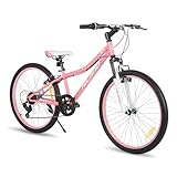 HILAND Climber 24 Zoll Kinderfahrrad, 7 Gang V-Bremse Kinder Mountainbike, Jugend MTB mit Federgabel, Mountainbike für Jungen Mädchen Rosa