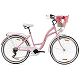 Goetze Mood 26 Zoll Jugendfahrrad, 17 Zoll Tiefeinsteiger Stahlrahmen, 6-Gang Kettenschaltung, doppelte V-Bremsen, LED-Beleuchtung, Rattankorb, Komfortsattel, mit Seitenständer & Klingel