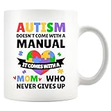 Kaffeebecher Autismus-Mutter Kommt Ohne Handbuch Mütter Autistische Muttertag Tasse Lustig Weihnachtstasse Retro Kaffeetasse Für Mit Henkel Arbeit Geschenk 330ML