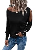 GORGLITTER Oberteil Cut Outs Damen T-Shirt Elegant Herbstshirt Langarm Freizeitshirt Leicht Pullover Casual Outfitwear Schwarz XL