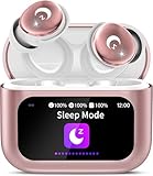 VEKJ Bluetooth Kopfhörer, Mini 48H Schlafkopfhörer Bluetooth 5.4 mit Touchscreen, 2025 Neue in Ear Kopfhörer Kabellos mit ENC Noise Cancelling, Immersiver Deep Bass Ohrhörer/5 EQ-Modus, Rosenpulver