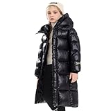 Tilozs Winterjacke Atmungsaktiv Verdickt Mädchen Mantel Warm Winddicht Outdoorjacke Mittel- bis Langes Kindermäntel mit Fellkapuze Parka, Schwarz, 146-152(Herstellergröße: 150)