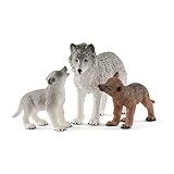 schleich WILD LIFE 42472 3-Teiliges Wolfsmutter und Wolfswelpen Tierfiguren Set zum Fantasievollen Spielen - Detaillierte, Robuste, Pädagogische Tiere - Tiere Figuren Sets ab 3 Jahren