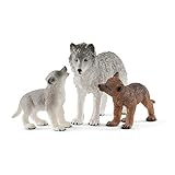 schleich WILD LIFE | Wolfsmutter mit Welpen 42472 | detailgetreue Tierfiguren | Zoo Spielzeug | tolles Geschenk für Jungen und Mädchen | Deko für Geburtstag | Spielfigur ab 3 Jahre | Set aus 3 Teilen