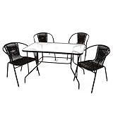 Nexos Trading 5-teiliges Gartenmöbel-Set aus 4 Bistrostühlen & 1 Esstisch – Stahl Kunststoff Glas – braun Dunkelbraun