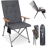 Homecall Campingstuhl Faltbar 150kg Belastbar Hochlehner Luxus Klappstuhl Camping Stuhl mit 3 Positionen Verstellbar mit 4,5cm Dicke Gepolstert Angelstuhl für Garten Balkon Wohnmobil (1, Dunkelgrau)