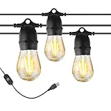 BRIMAX Dimmbar LED Lichterkette mit USB Stecker 10 Kunstoff 1W Energiesparende Glühbirnen 7,5M Kurz Camping Lichterkette S14 Birnen 2700K Warmweiss IP44 Wasserdicht für Außen, Garten, Caravan, Zelt