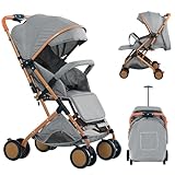 OHMG Kinderwagen, Kinderbuggy, Liegewagen, Sportwagen, Buggy, Zusammenklappen, Breite und tiefe Sitz, mit Liegeposition, 4 Rad Dämpfung, Große Dach, 5-Punkt-Gurt, bis zu 25 kg ﻿ (B-Gris)