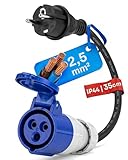 feletec CEE Adapter Schuko Stecker auf CEE Kupplung, 35cm Camping Kabel, IP44 Camping Verlängerungskabel, H07RN-F 3G2,5 Campingstecker Adapter 16A