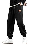 JMIERR Herren Corduroy Jogginghose Schwarz Casual Cargo Jogger Baggy Trainingshose Elastische Taille Sweathose M