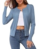 Newshows Damen Leichte Strickjacke Langarm Klassisch Rundhalsstrickjacke Casual Cardigan Strickmantel mit Knöpfen(Grau Blau 02,Groß)