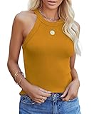 Homlan Damen Neckholder Ärmellose Tank Tops Racerback Rundhals Basic Slim Fit Shirts Elegant Oberteile Ribbed Knit Cami Top Sexy (Medium, Gelb)