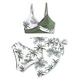 BOVOSHA Mädchen Bikini Set 3-teilig Kinder Badeanzug Tropic Print Wrap Top + Bikinislip mit Rock 5-14 Jahre (Grün, 12-14 Jahre)