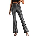 Auriselle Damen Schlaghose Sommer, Hosen Slim fit Glitzernder Stretch-Stoff High Waist Stretch-Taille Elastischem Slim Fit Sexy Glitzer Sommerhosen Madchen Clubwear Leichte Vintage Hose, Schwarz XL
