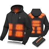 NEEMOSI Beheizbarer Hoodie mit 27000mAh Powerbank Herren Damen, 14 Zonen Heizung 3 Einstellbar Temperatur Zipper Hoodie, Beheizbarer Pullover für Outdoor Wandern,Skifahren, Angeln(Schwarz,M)