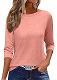 Minetom Tshirt Damen Shirt 3/4 Arm Tshirt Sommer Pullover Basic Tops Casual Oberteile Rundhals Shirt A Heißes Rosa M