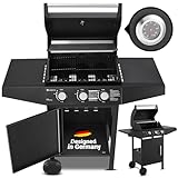 Juskys BBQ Gasgrill Louisiana 3 Brenner 8,1 kW - Gas Grillwagen inkl. Grillrost, Deckel - Grill mit Thermometer, Warmhalterost, Seitenablagen & Plane