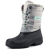 Knixmax Damen Schneestiefel Winterstiefel Warme Gefüttert Hoch Winterschuhe rutschfest Wasserdicht Gummilaufsohle Hellgrau Gr.40EU
