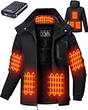 GOTOBI Beheizbare Jacke herren mit Powerbank 12V 18400mAh, 8 Heizzonen Beheizte Jacke mit 3 Temperaturstufen, Heizjacke,Dicker Herrenmantel für Radfahren, Camping & Outdoor-Arbeit,Schwarz,L