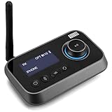 Bluetooth 5.0 Audio Sender Empfänger 2 in 1 für TV PC Kopfhörer HiFi Lautsprecher August MR280 Adapter mit Bypass Low Latency Multipoint Lautstärkeregelung Optical RCA 3.5 Aux USB-C für 2 Geräte