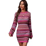 HEYPORK Damen Herbst Winter Warm Bequem Pullover Casual Mode Strickjacke Strickpullover Frauen Herbst/Winter Langes Strickkleid Crochet Rainbow Strickkleid(Rot, S)