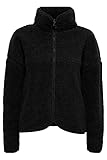 OXMO OXTonje Damen Sweatjacke Jacke mit Teddyfutter mit Stehkragen Reißverschluss Eingrifftaschen Loose fit, Größe:L, Farbe:Black (194007)