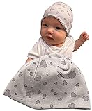 HECKBO Baby Mütze mit Herz Motiv inkl. Ohrenklappen - Neugeborene Kopfbedeckung - 1 bis 4 Monate - 95% Baumwolle - Material - Geschenk Babyparty Geburt Mädchen Jungen Baby Baby Erstausstattung