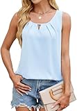 Damen Tank Top Sommerblusen Cami Bluse Oberteile Ärmellose Falten Camisole Shirt Tunika Tops Hellblau L