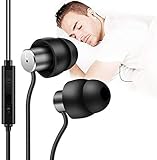 AGPTEK Schlaf Kopfhörer Ohrstöpsel, Mini In-Ear weiche Silikon-Schallisolierung Kopfhörer mit 3,5 mm Stecker, Superkomfortable Ohrstöpsel mit Mikrofon und Lautstärkeregler für Schlaf, Schwarz