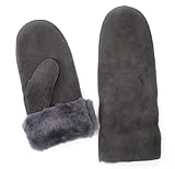 SUPER s6x Lammfell Handschuhe Fäustling Fausthandschuhe Merino Lammfell, Dunkel Grau Damen Größenbeschreibung siehe Produktbeschreibung (M, Grau)