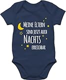 Baby Body Junge Mädchen - Sprüche - Meine Eltern sind jetzt auch nachts erreichbar I - 1/3 Monate - Navy Blau - babyparty geschenk neutral babymode witzig spruch strampler bodys babygeschenk