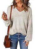 Aleumdr Strickpullover Damen Elegant Langram Pullover Für Damen Herbst Langarmshirt Sweater Sweatshirt Weiß Größe Large