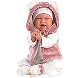Llorens 1074070 Puppe Mimi, mit blauen Augen und weichem Körper, Babypuppe inkl. rosa Outfit, Schnuller, Schnullerkette und weicher Decke mit süßen Öhrchen, 42cm