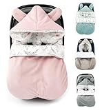 Fußsack für Babyschale Ganzjährig Frühling Herbst Babyfußsack warm Boucle, Übergang Einschlagdecke Babyschale Baby Kinderwagen universal 3-Punkt und 5-Punkt Gurt ROSA