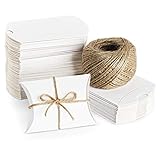 ABSOFINE 100 STK. Weiß Süßigkeiten Karton Hochzeit Gastgeschenke Geschenkboxen 7x9cm mit Juteschnur 60M für Süßigkeiten Schmuck Einladung Geschenk Party Fest