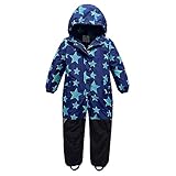 linboo Unisex Kinder Schneeanzug mit Kapuze Gefüttert Skioverall Wasserdicht Winddicht Schneeoverall Warm Skianzug für Jungen Mädchen, Stern Blau, 140