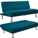 Yaheetech Klappsofa mit Schlaffunktion | 3-Sitzer Sofa Couch Gästebett Klappbett | Schlafsofa Sofabett | Bezug aus Polyester | 350kg belastbar Blau