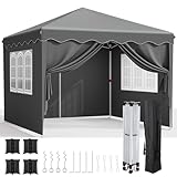 Pavillon 3x3, Faltpavillon Wasserdicht Stabil Winterfest mit 420D Oxford,UV Schutz 50+,Faltpavillon 3x3 mit 4 Seitenteilen,Gartenpavillon Höhenverstellbar, Faltbare Pavillon Zelt für Camping,Grau