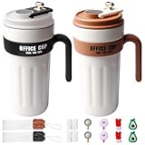 2 Stück Kaffeebecher to go Thermo: WIYETY Kaffeebecher to Go 650ml mit Griff, Termokaffeebecher 316 Edelstahl mit Digitalanzeige für Kaffee Tee Glühwein, Heiß, Weiß Schwarz + Weiß Kaffeefarbe