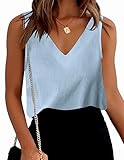 Zeagoo Tank Tops Für Damen V-Ausschnitt Leinen Blusentops Ärmellos Bluse Lässige Sommer Oberteile Basic Cami Hellblau S