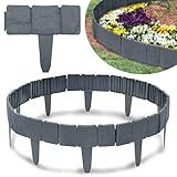 KRUMAD Rasenkante Kunststoff Steinoptik, 10 Stück Set 2,5 Meter, Höhe 23 cm, Beeteinfassung Stein, Beetumrandung Garten, Mähkante für Blumenbeet, Stecksystem, Wetterfest & UV-beständig, Anthrazit